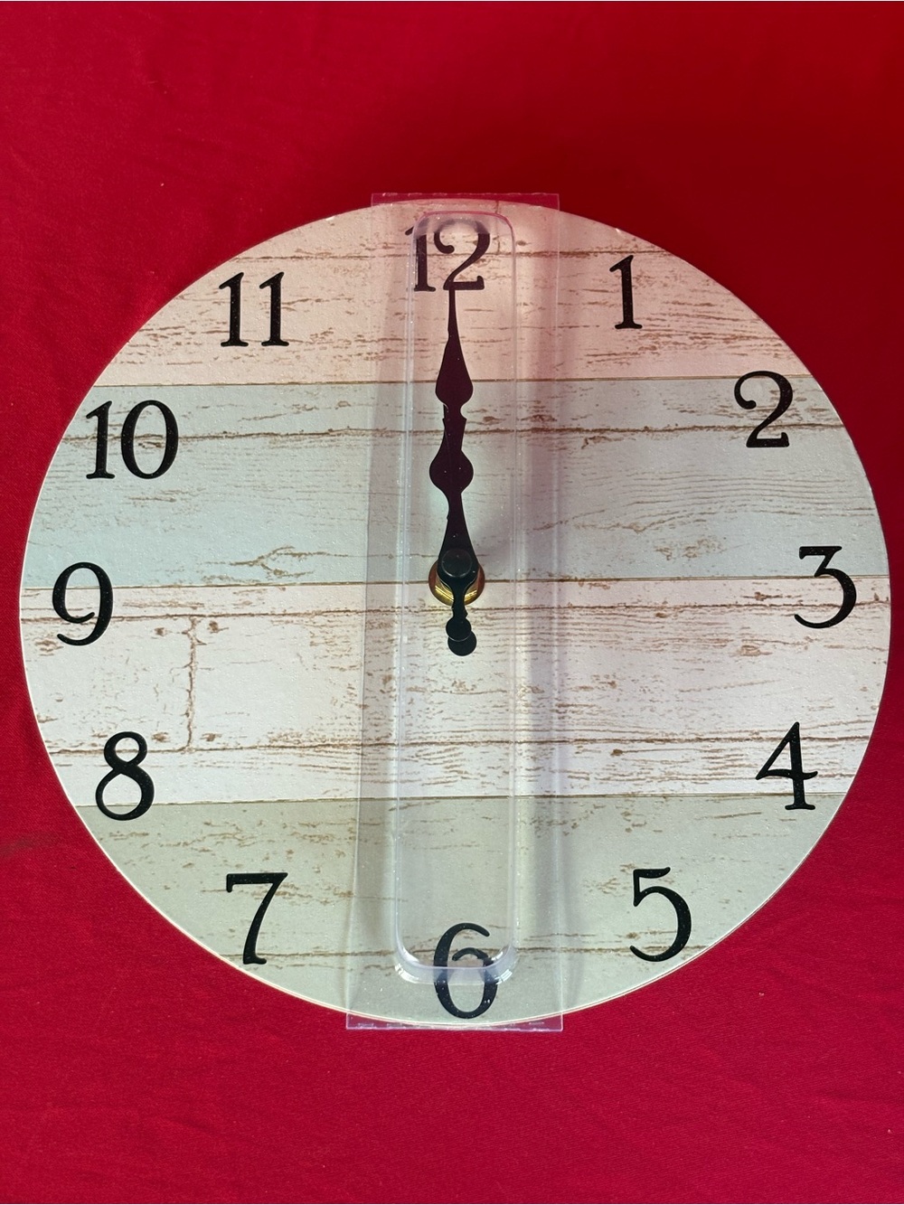 Rustic White Wood-Style Wall Clock with Black Hands